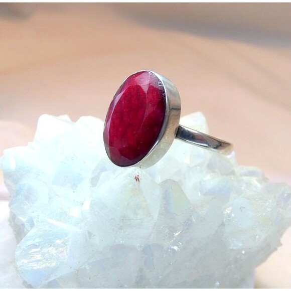 Natural Raw Red Ruby Gemstone Sterling Silver Handmade Ring Sz 7.75 - Picture 4 of 10
